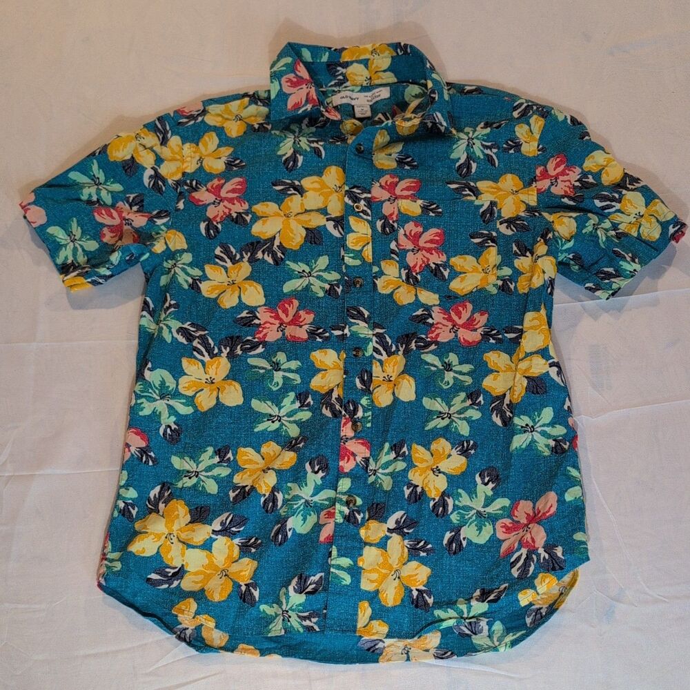 Old Navy Shirt Mens M Blue Short Sleeve Hawaiian Button Up Tropical Beach